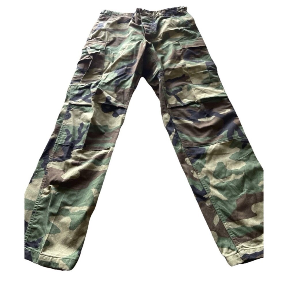 Vintage USA Camo Military Army Multi Pocket Pants Men's Woodland Waist Sz 31-35